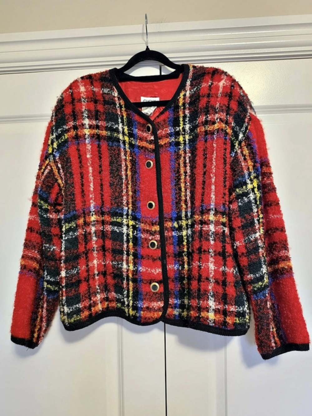 CLICHY VINTAGE MOHAIR WOOL BOUCLÉ PLAID JACKET MADE IN CANADA